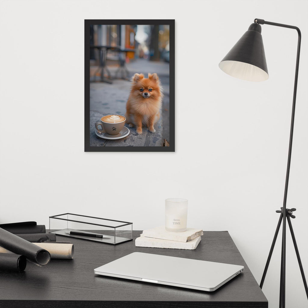 Pomeranian Puppy Dog Coffee Poster showcasing coffee lover gift, a great pick for funny animal poster lovers