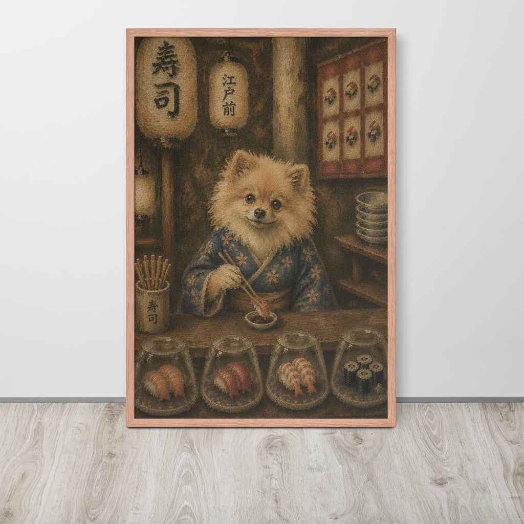 Pomeranian Japanese Bar Wall Art Print hanging as whimsical dog decor with a pomeranian gifts look