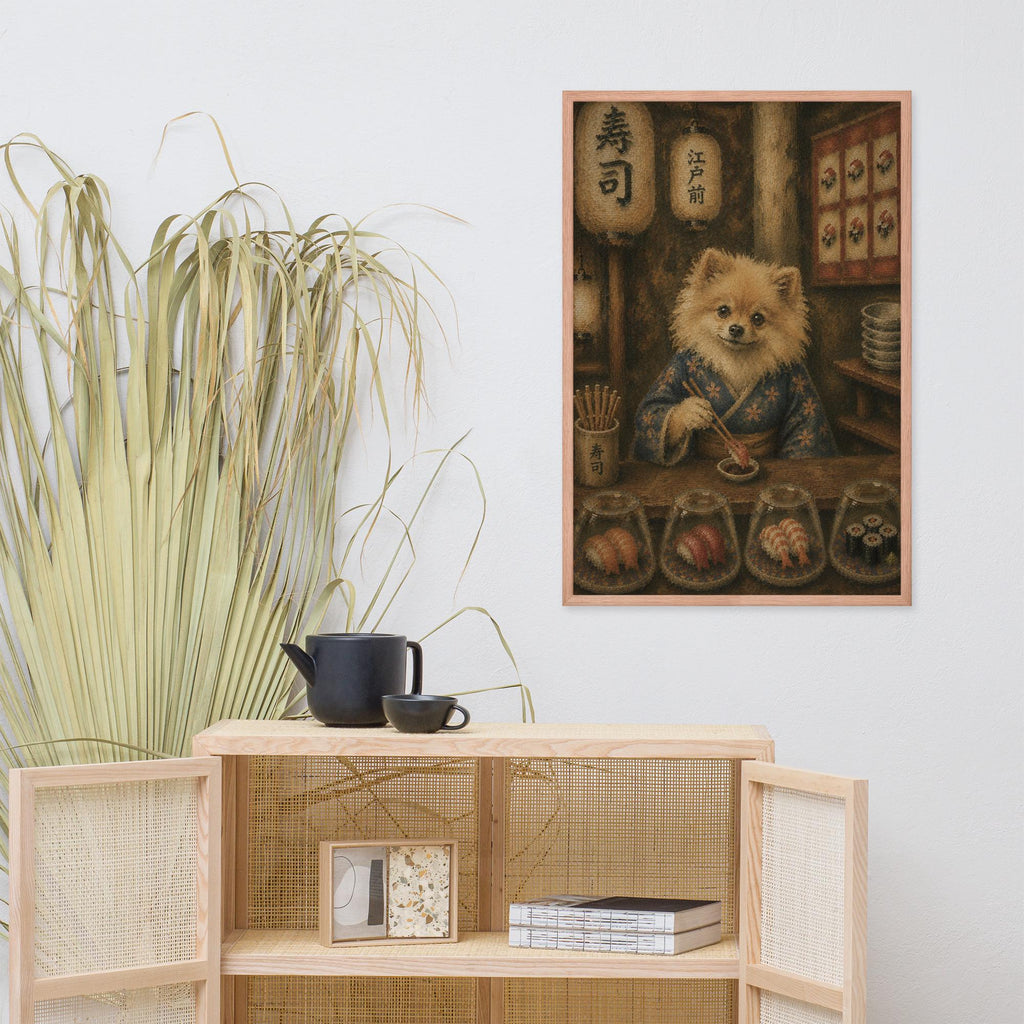 Pomeranian Japanese Bar Wall Art Print displayed in a modern room, ideal japanese wall art accent for pomeranian wall art