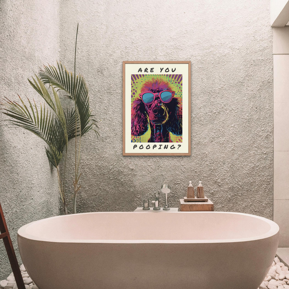 Poodle Dog Bathroom Pop Art Print featuring are you pooping art, perfect funny bathroom art for home decor