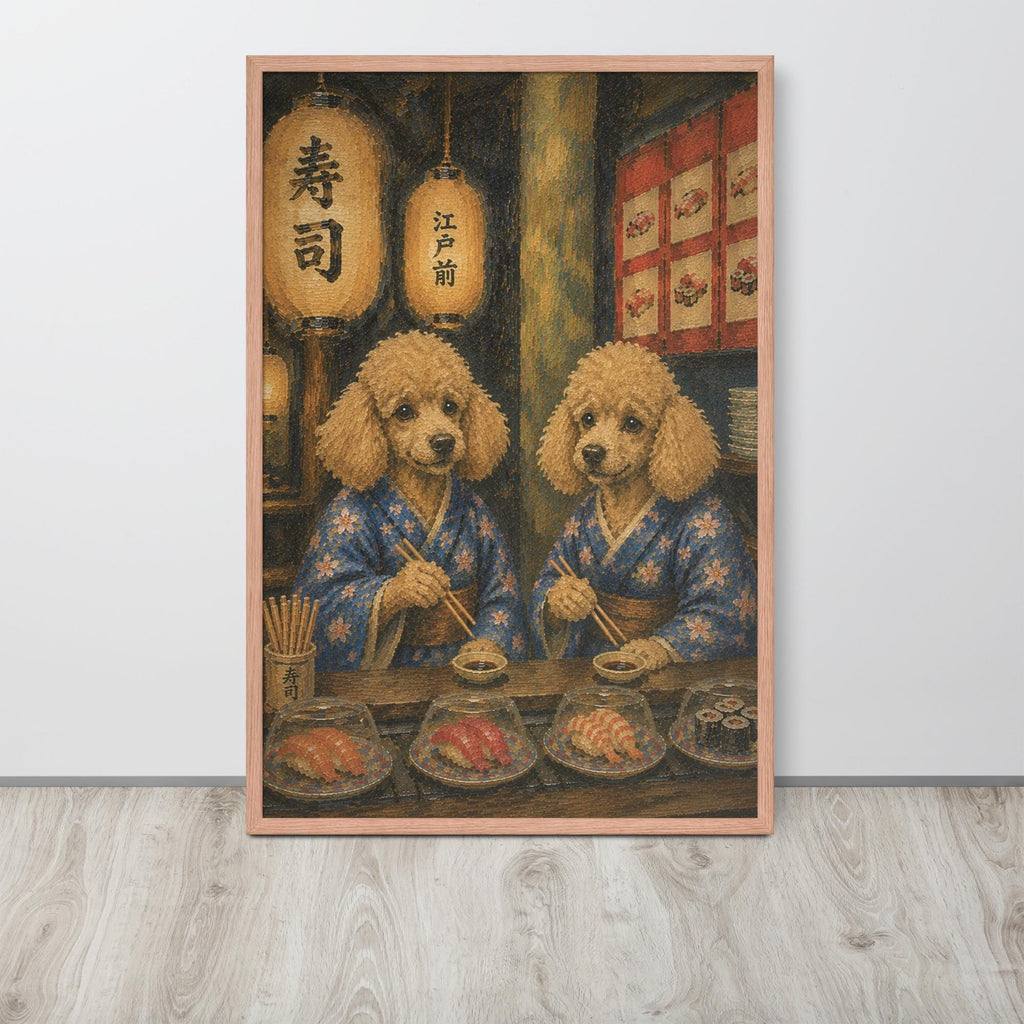 Poodle Japanese Bar Wall Art Print hanging as whimsical dog decor with a poodle gifts look