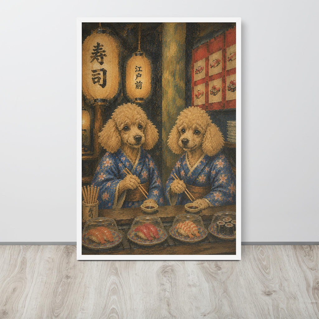 Poodle Japanese Bar Wall Art Print lifestyle photo capturing poodle painting, suited to funny dog poster spaces