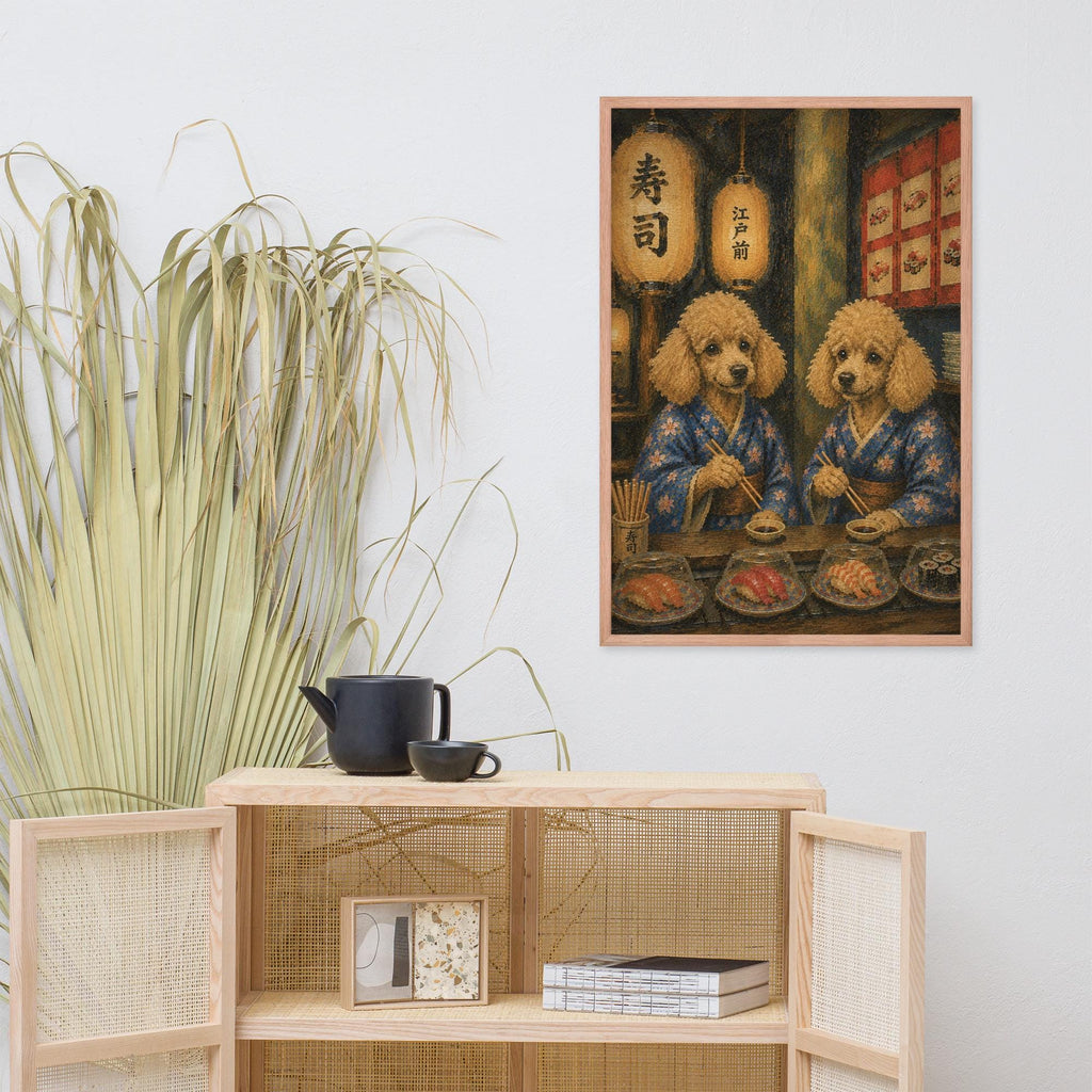 Poodle Japanese Bar Wall Art Print displayed in a modern room, ideal japanese wall art accent for poodle wall art