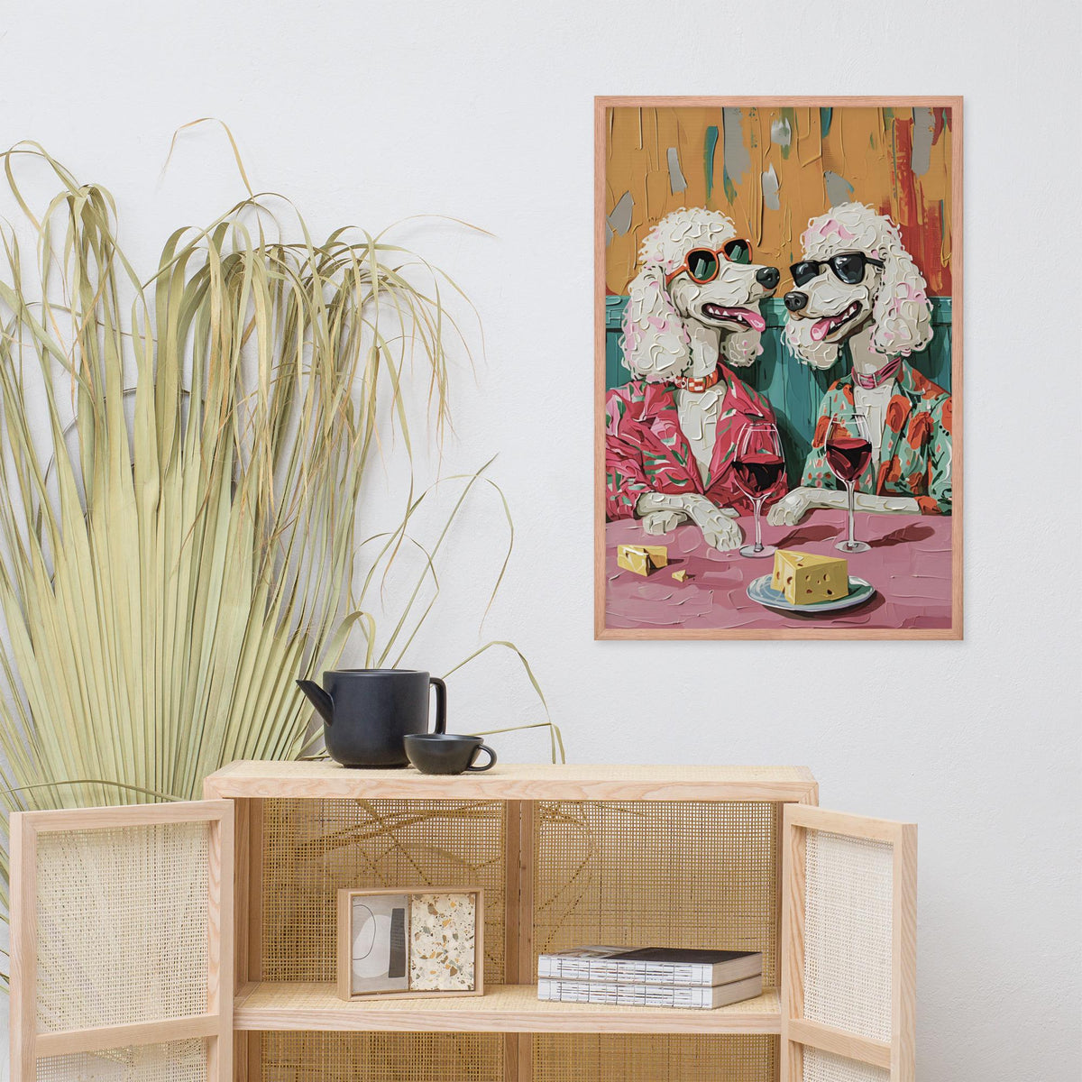 Poodle Oil Painting Style Wall Art displayed in a modern room, ideal funny kitchen art accent for poodle poster