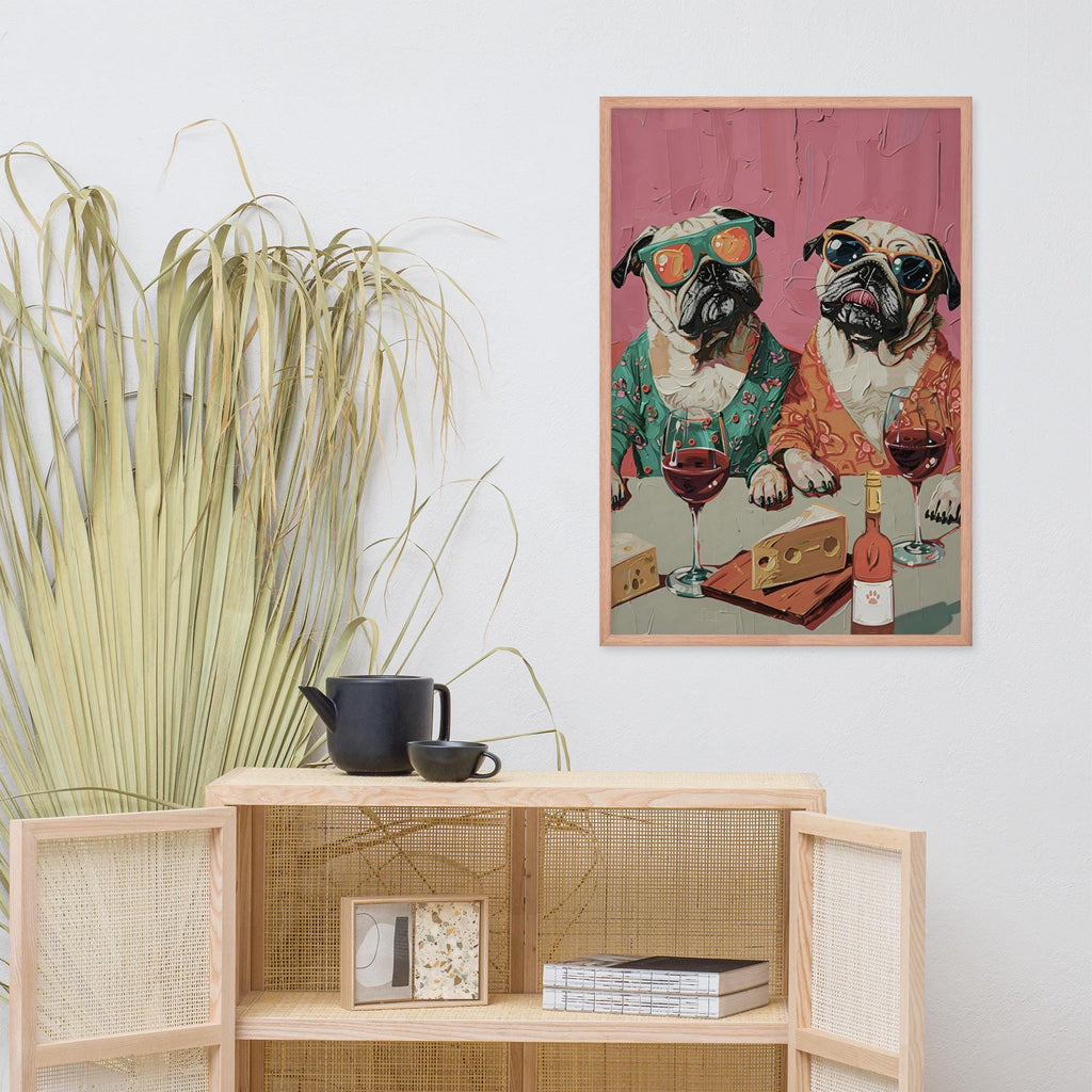 Pug Oil Painting Style Wall Art displayed in a modern room, ideal funny kitchen art accent for pug poster