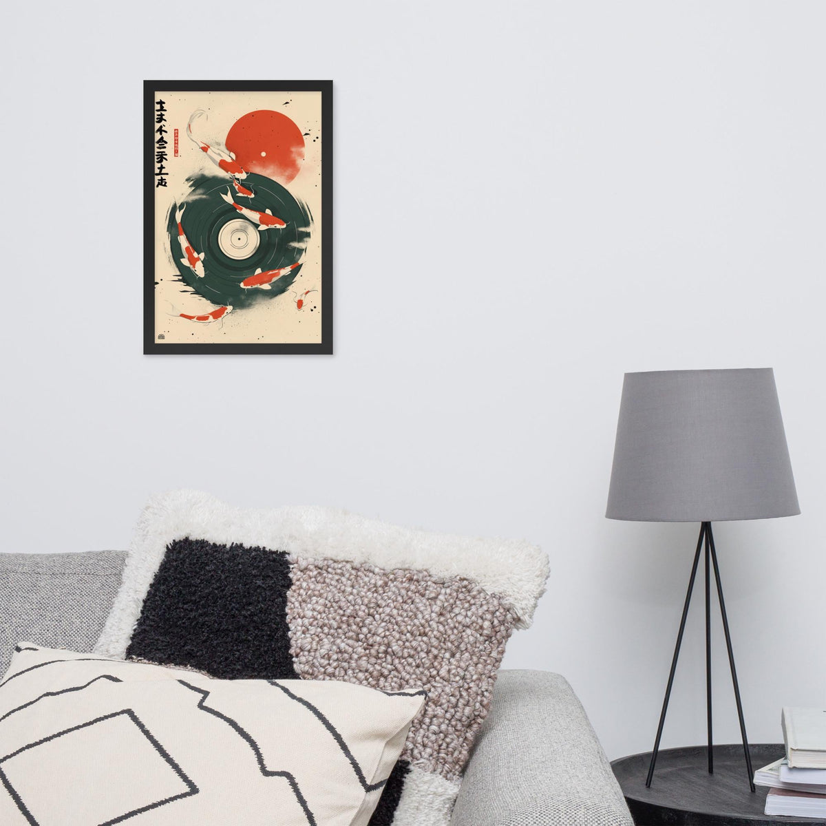 Retro Japanese Koi Vinyl Poster with koi fish painting details, curated for vintage japanese art interiors