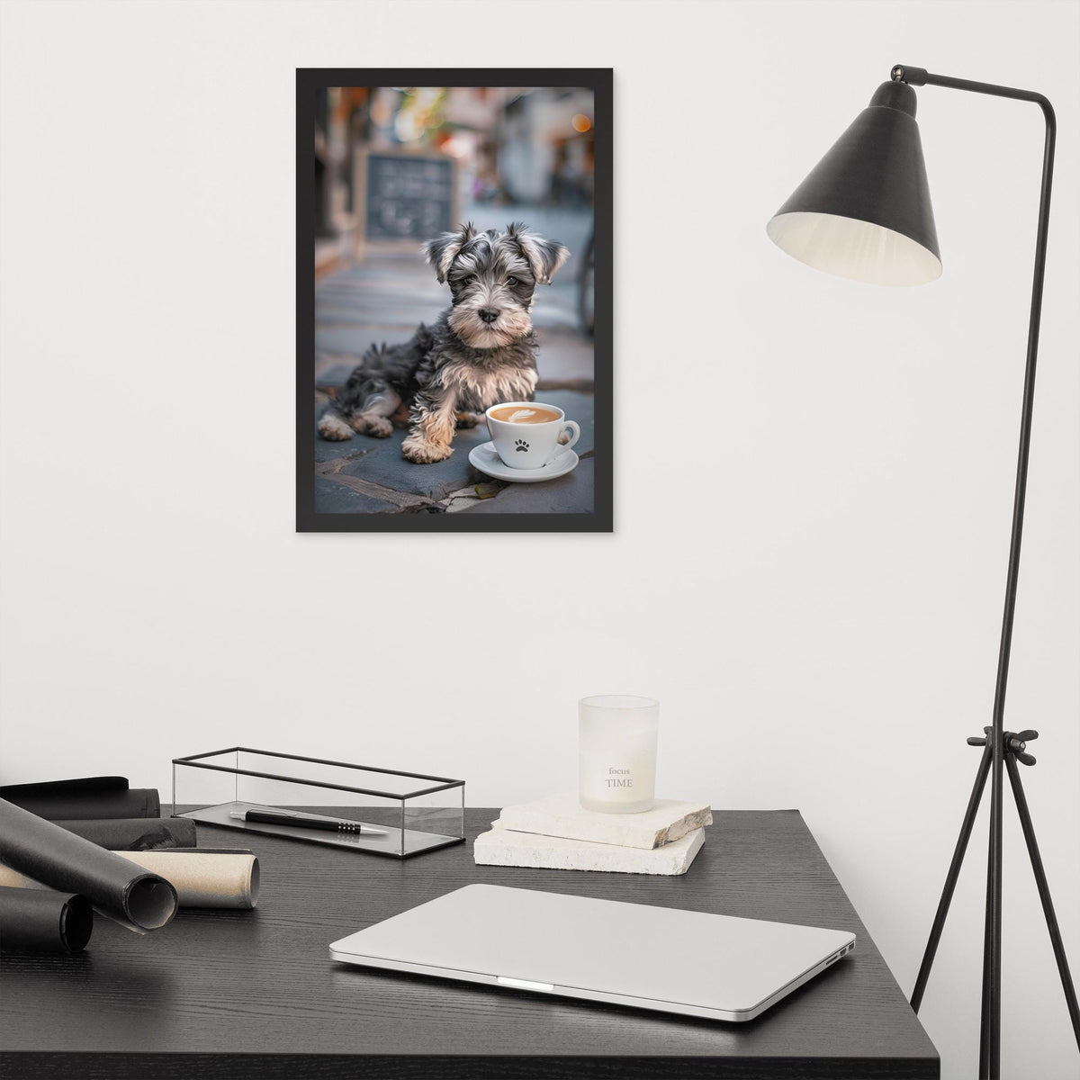 Schnauzer Puppy Coffee Print showcasing coffee lover gift, a great pick for funny animal poster lovers
