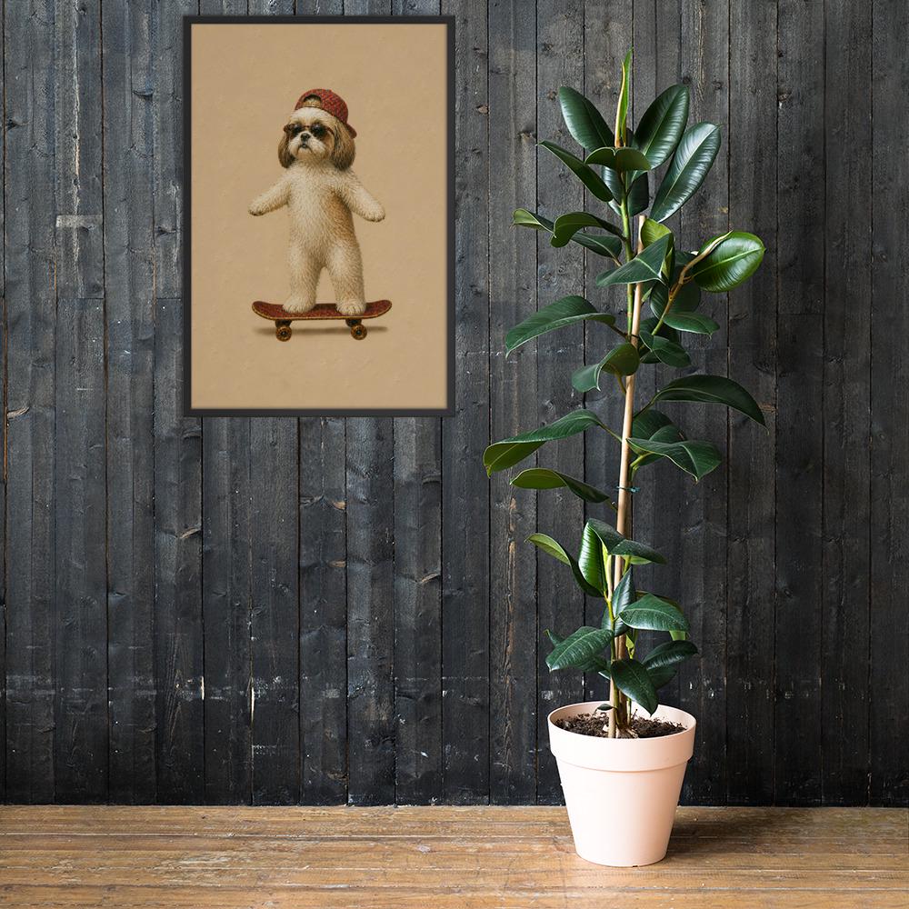 Shih Tzu Skateboard Wall Art mockup highlighting funny dog wall art and shih tzu gift style
