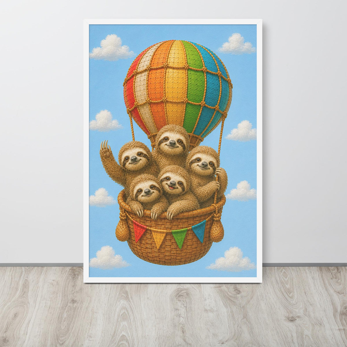 Sloths Hot Air Balloon Nursery Wall Art with sloth air balloon details, curated for sloth print interiors
