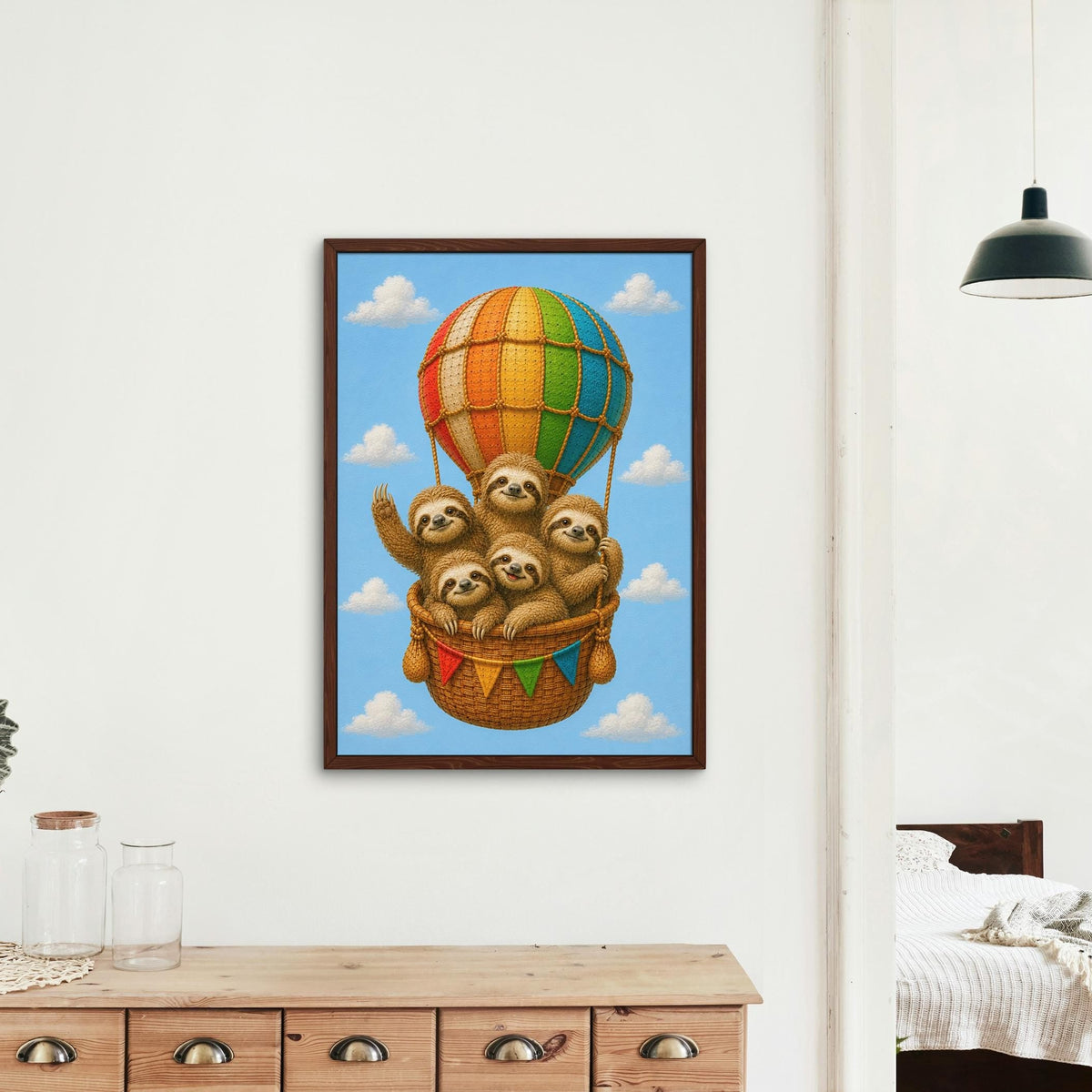 Sloths Hot Air Balloon Nursery Wall Art featuring air balloon nursery, perfect sloth art for home decor