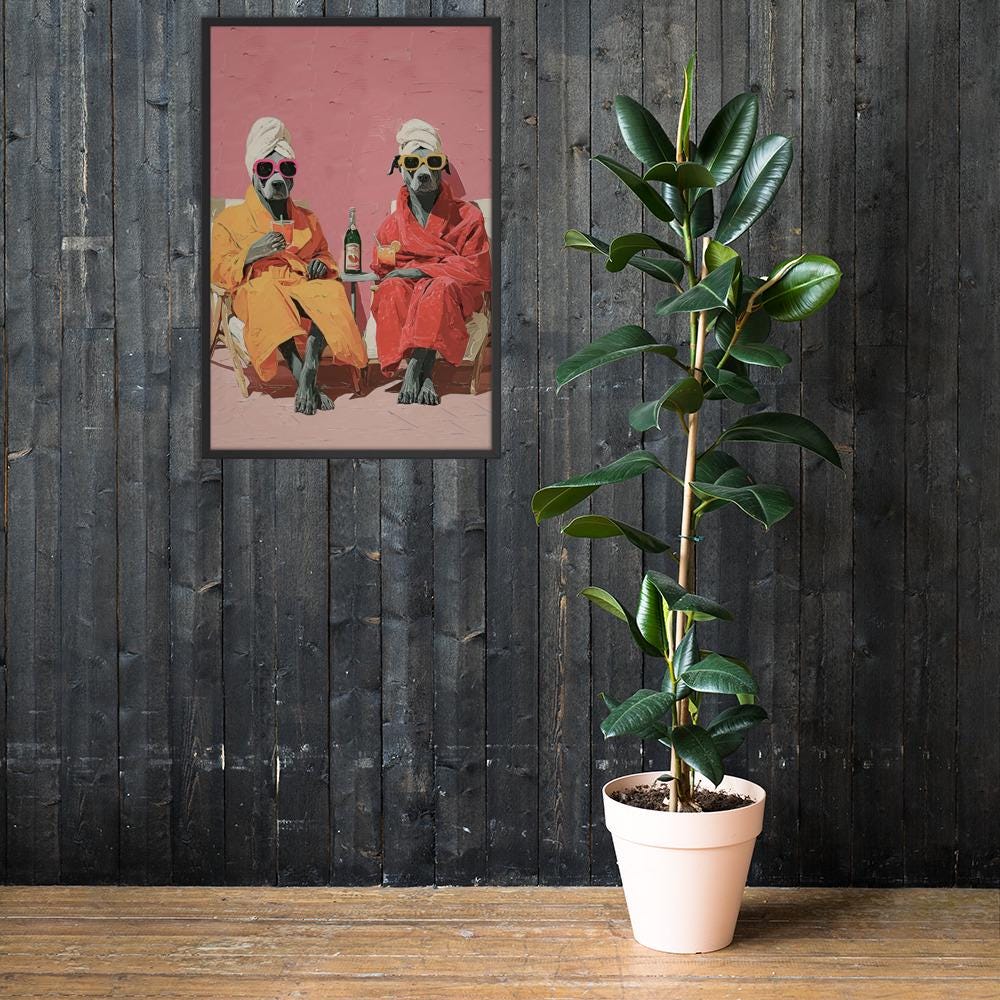 Staffy x Pitbull Spa Wall Art showcasing funny pitbull art, a great pick for quirky dog print lovers