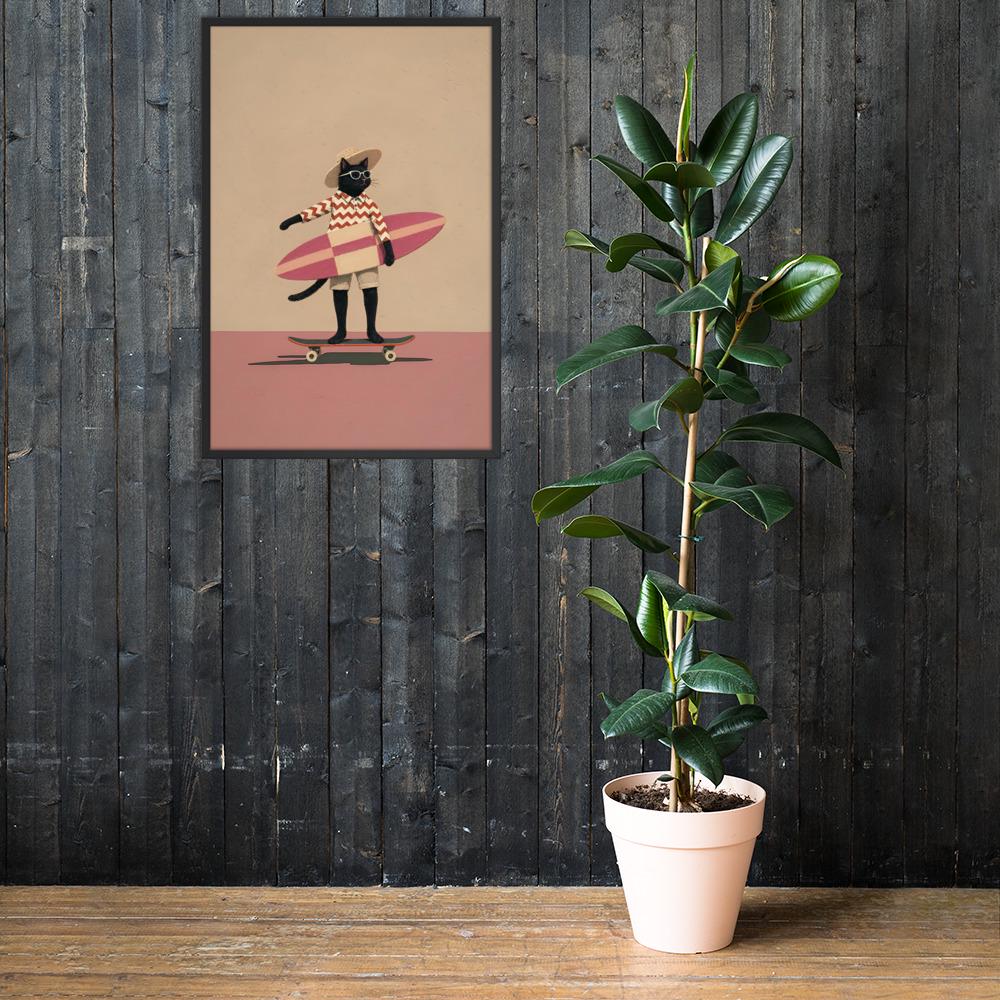 Minimalist Black Cat Wall Art mockup highlighting black cat print and minimalist cat art style