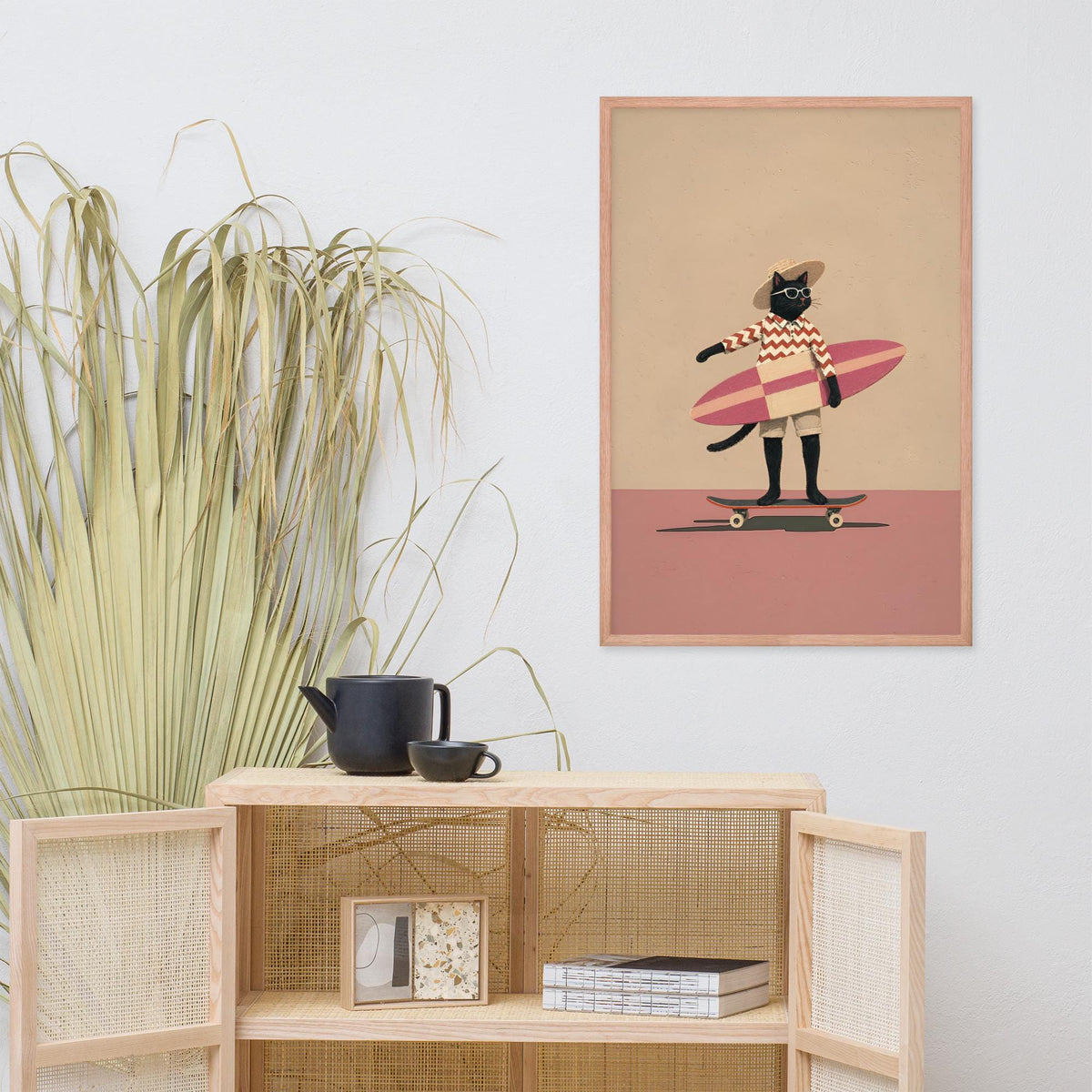 Minimalist Black Cat Wall Art displayed in a modern room, ideal black cat wall art accent for mothers day gift