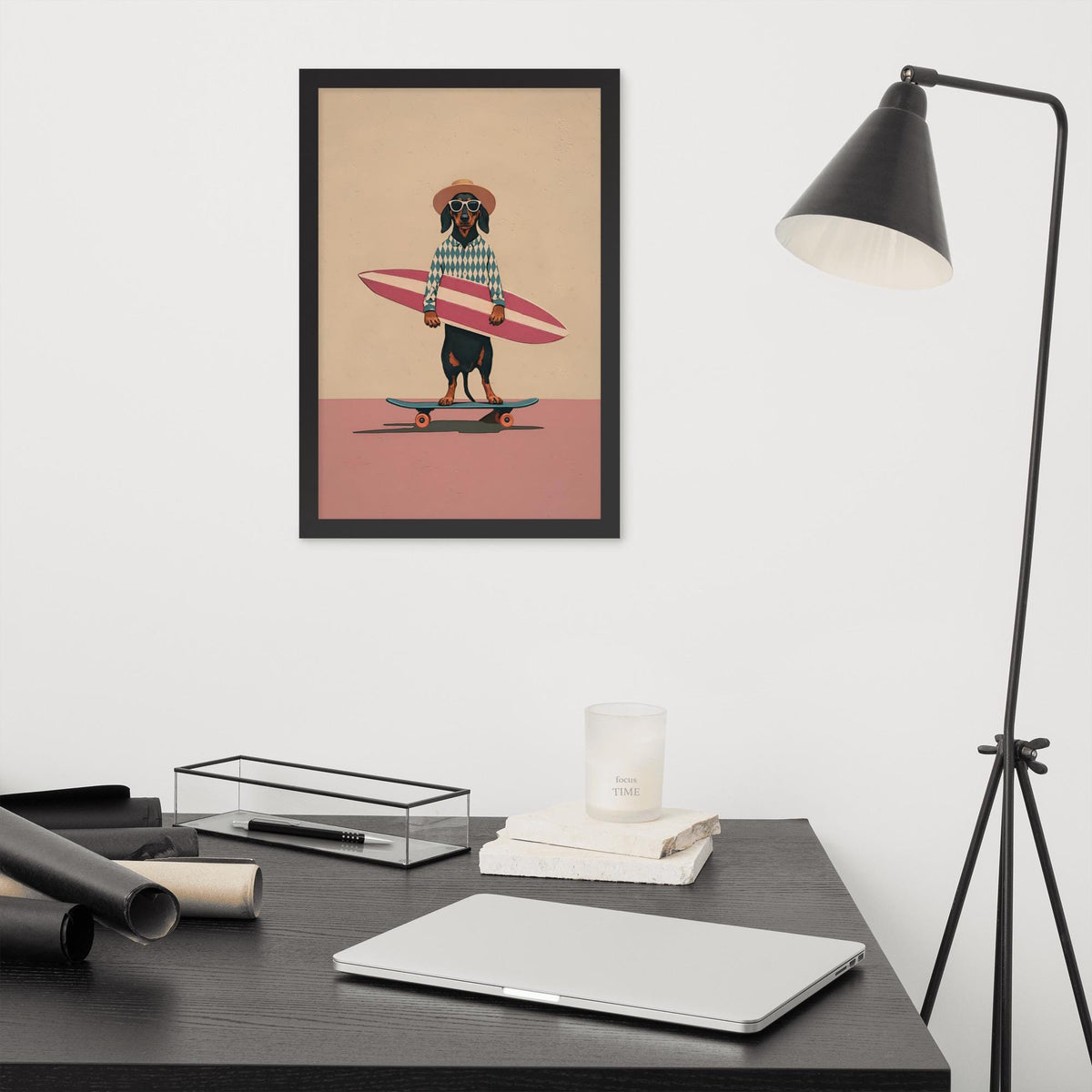 Minimalist Dog Wall Art Print styled on a wall, blending dachshund art and funky wall art inspiration