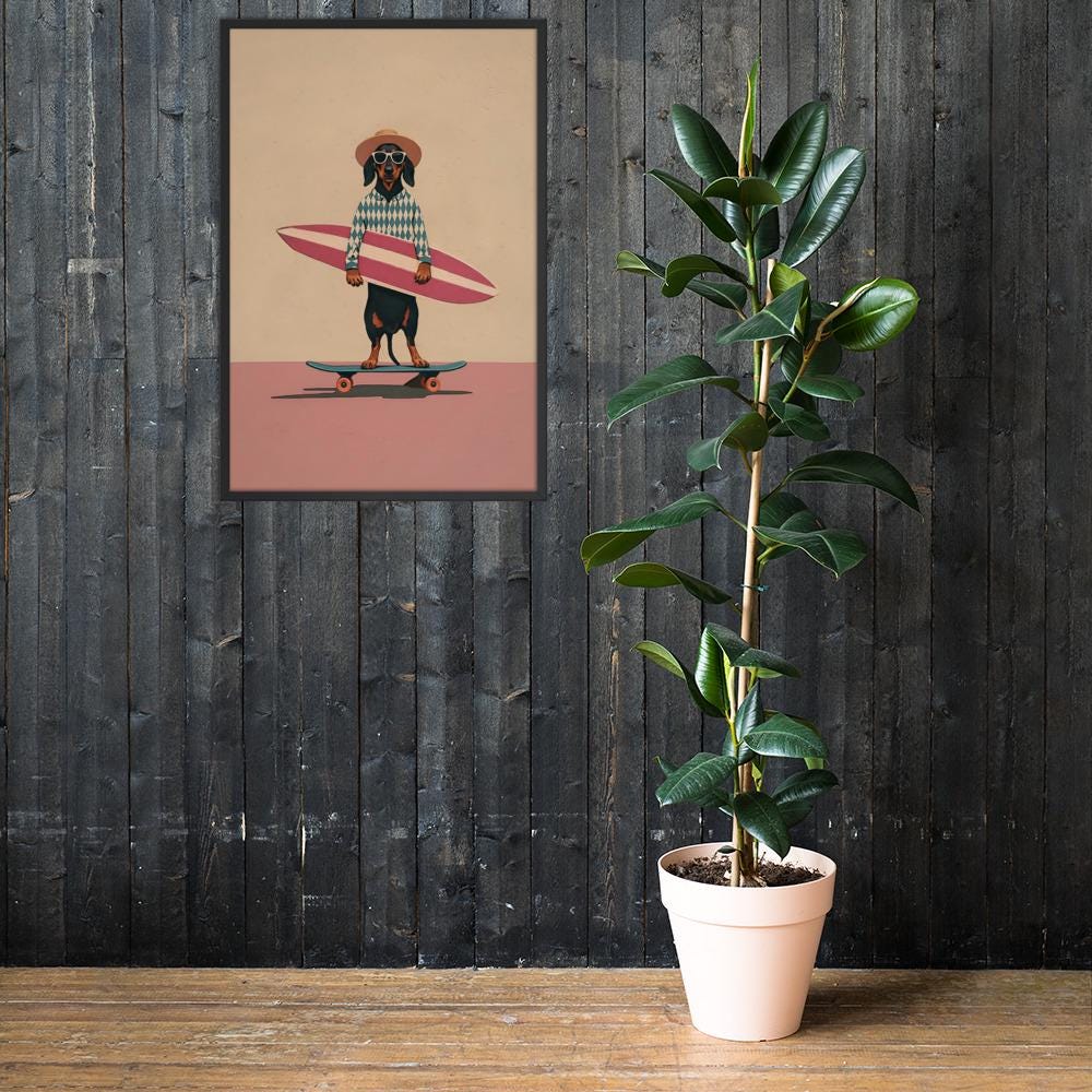 Minimalist Dog Wall Art Print mockup highlighting dachshund print and mothers day gift style