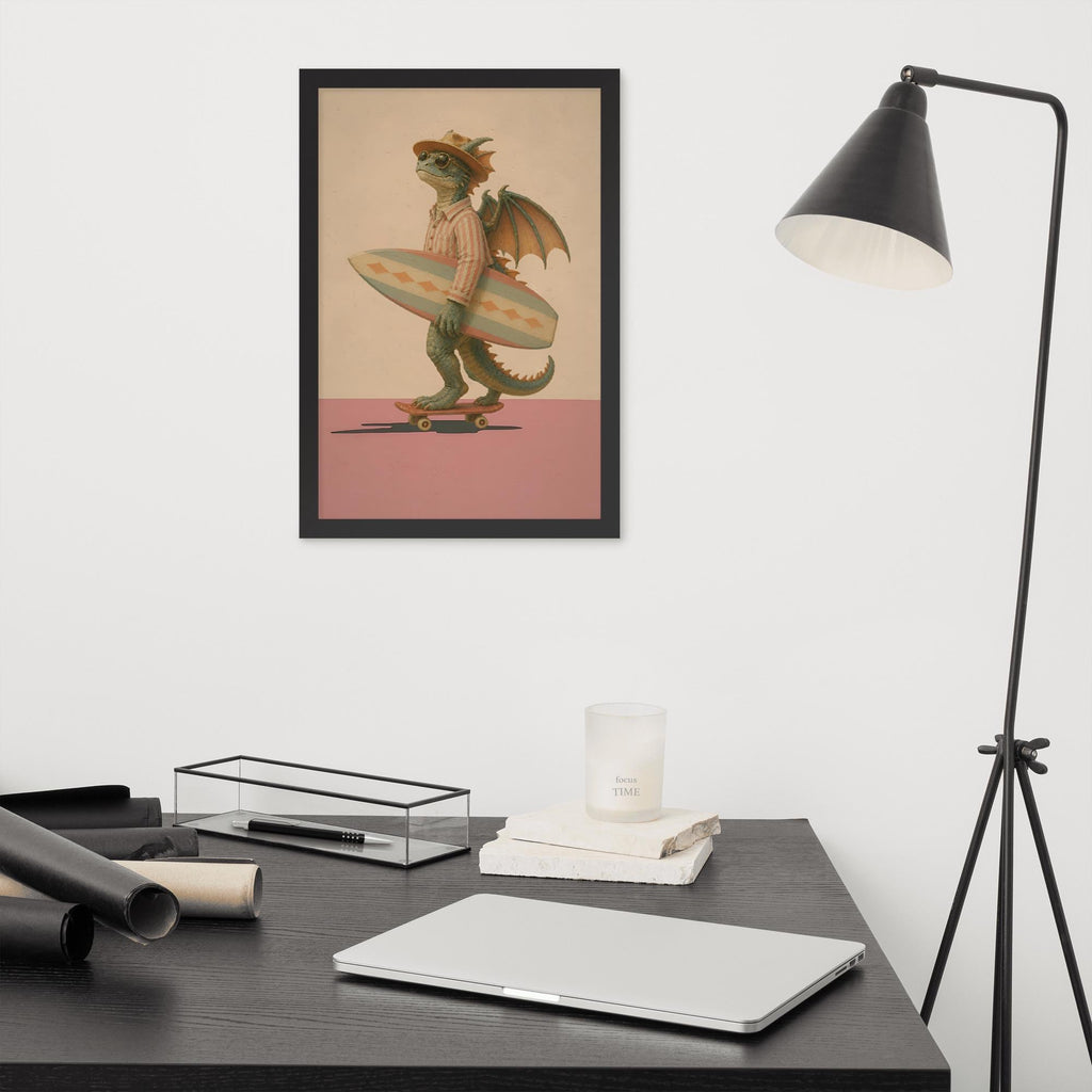 Surfing Dragon Wall Art Print showcasing dragon poster, a great pick for mythcial wall art lovers