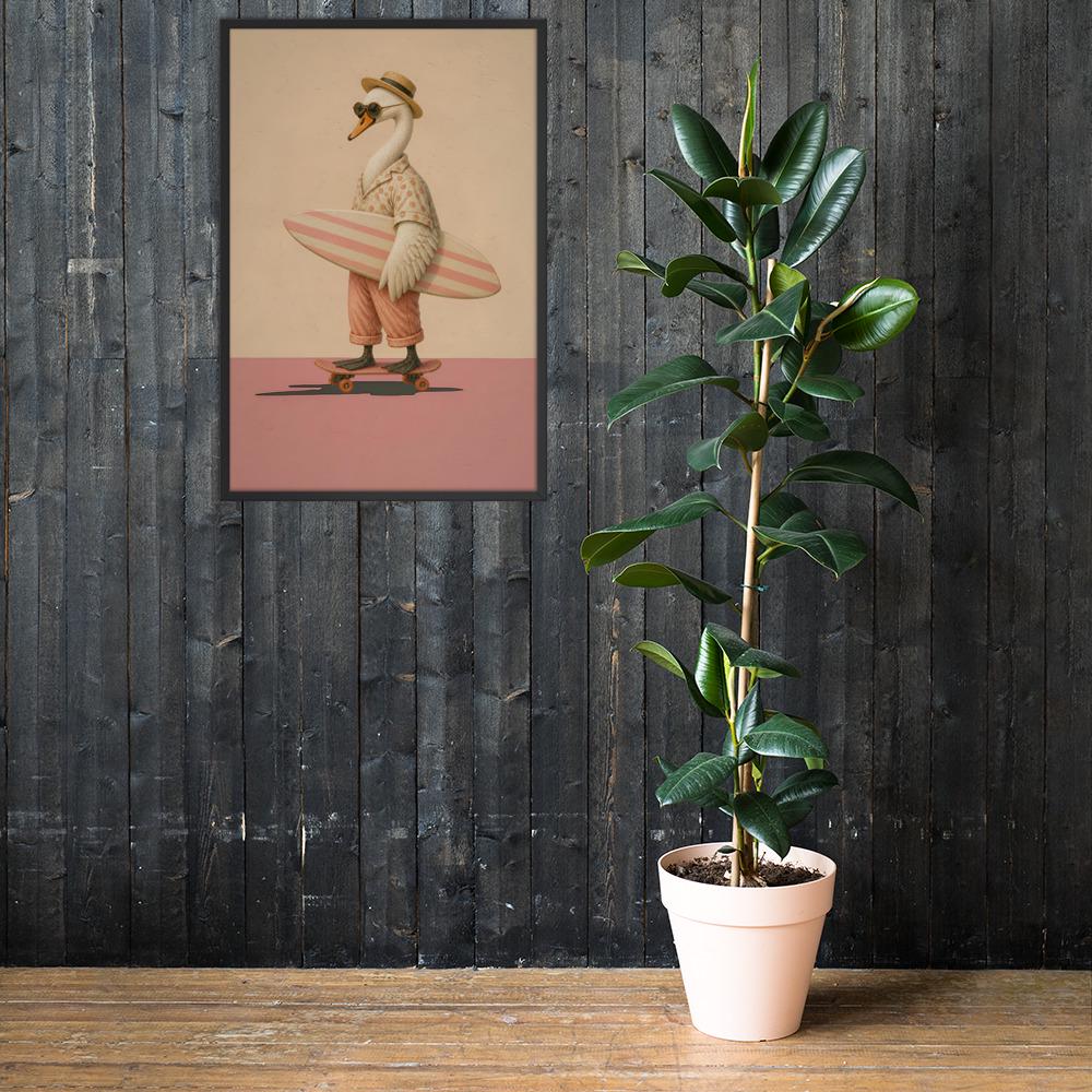 Vintage Swan Wall Art Print mockup highlighting luxury swan print and swan surf art style