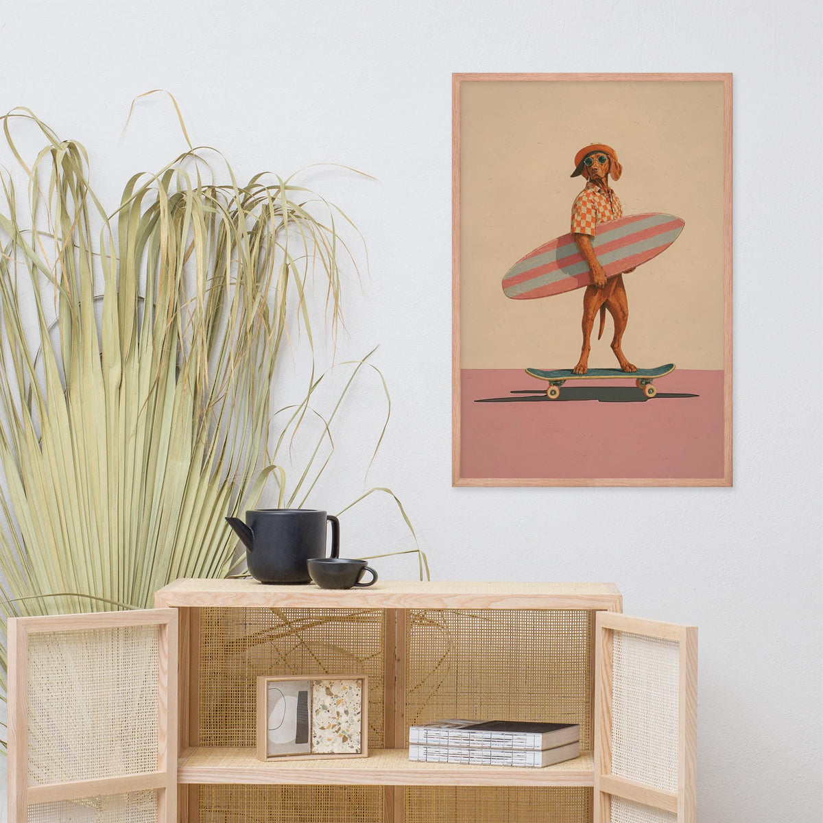Vintage Vizsla Dog Wall Art Print displayed in a modern room, ideal luxury dog print accent for vizsla poster