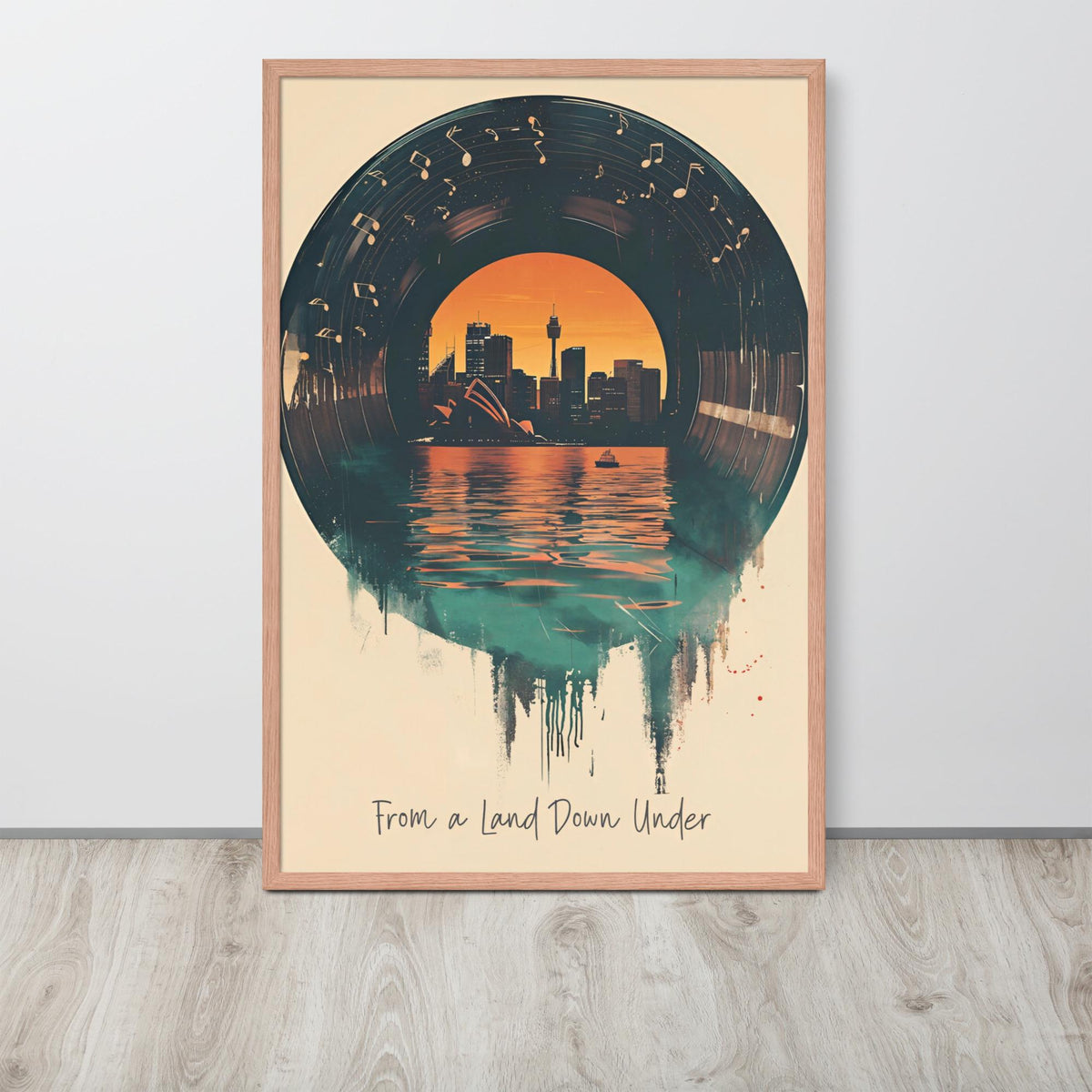 Sydney Vinyl Wall Art, Australia Vintage Music Poster displayed in a modern room, ideal sydney harbour accent for vinyl poster
