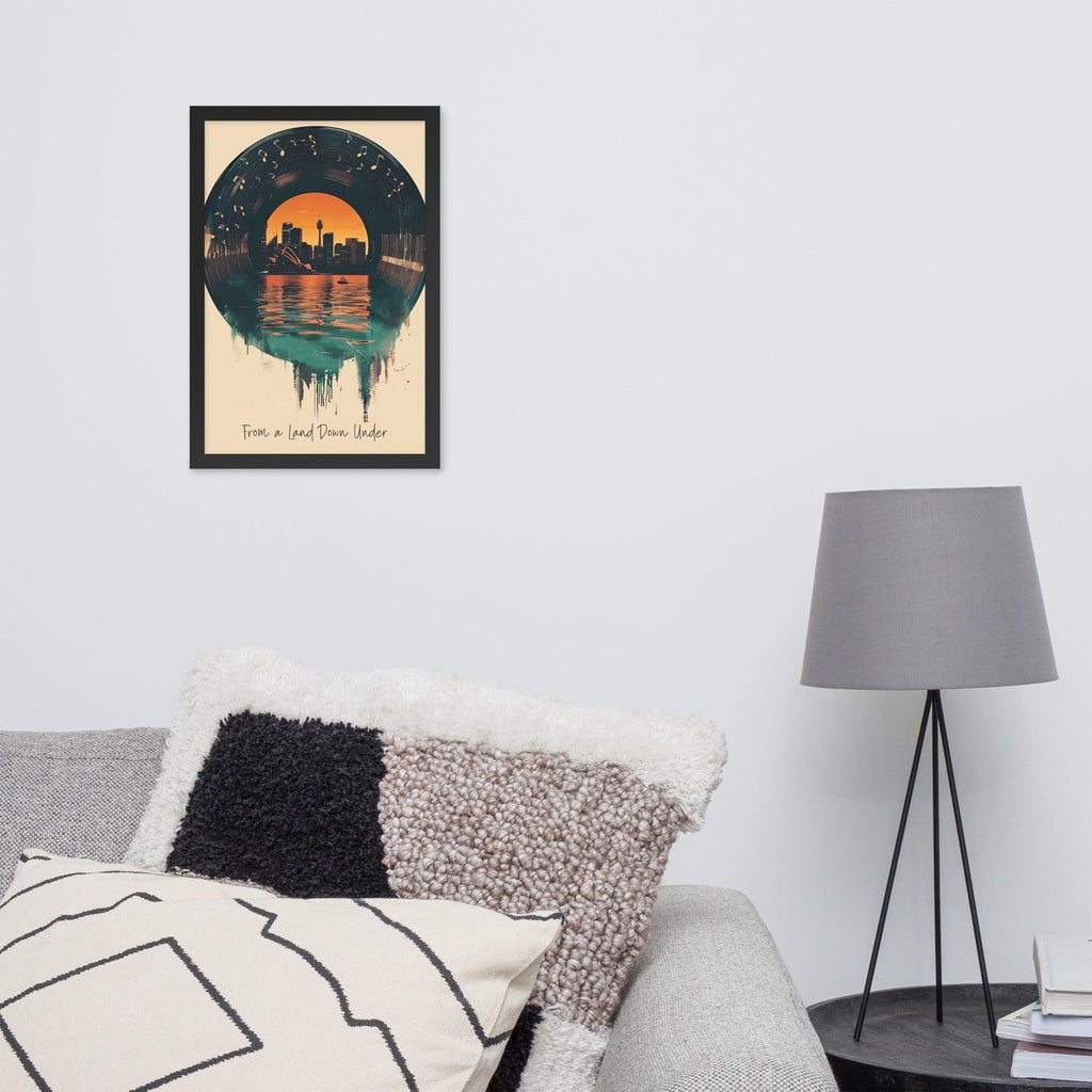 Sydney Vinyl Wall Art, Australia Vintage Music Poster hanging as vinyl wall art decor with a sydney poster look