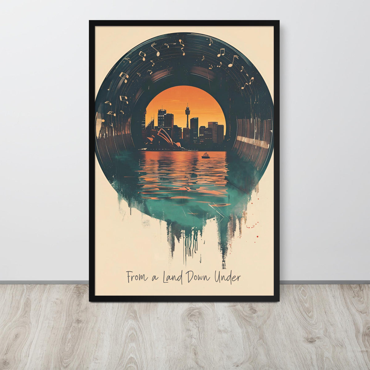 Sydney Vinyl Wall Art, Australia Vintage Music Poster with sydney opera house details, curated for vinyl record art interiors