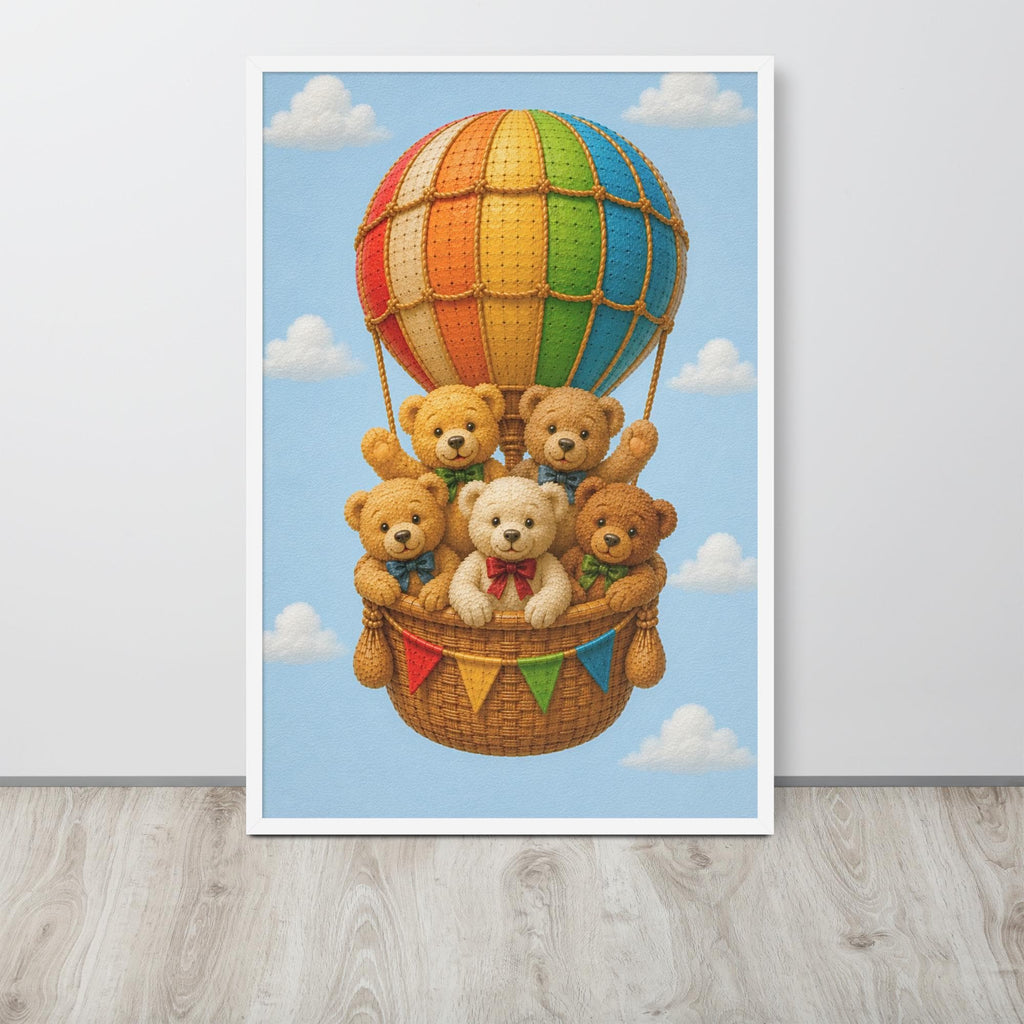 Teddy Bears Hot Air Balloon Nursery Wall Art mockup highlighting teddy air balloon and teddy bear print style