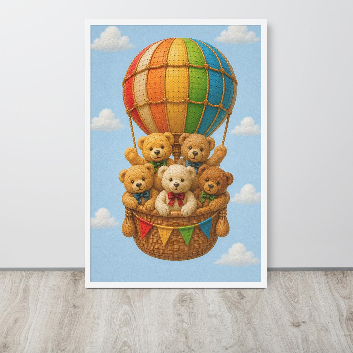 Teddy Bears Hot Air Balloon Nursery Wall Art mockup highlighting teddy air balloon and teddy bear print style