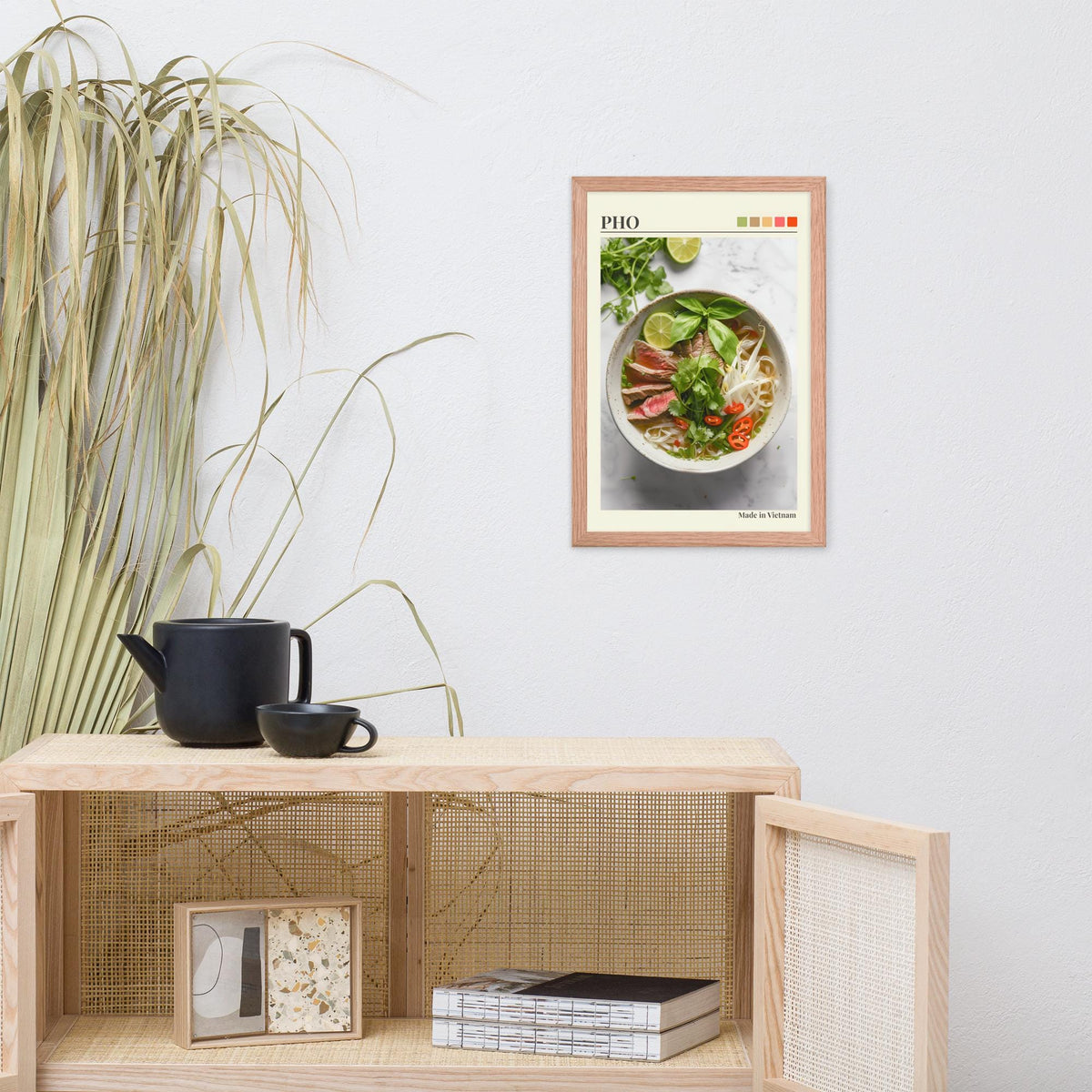Vietnamese Pho Wall Art Print displayed in a modern room, ideal pho lover gift accent for vietnamese pho decor
