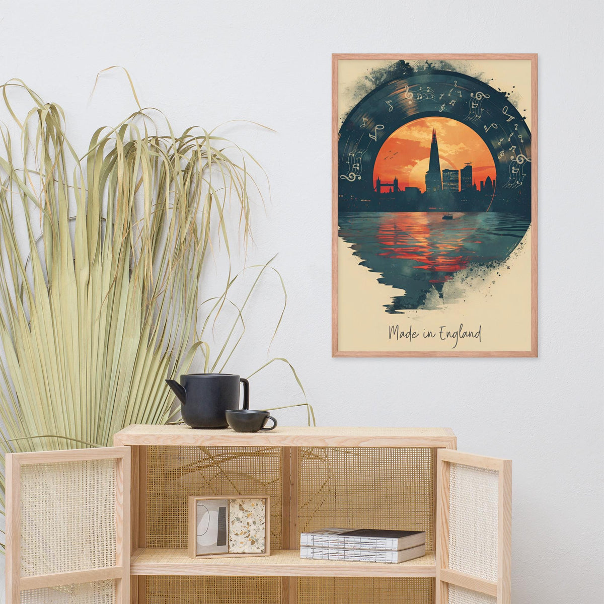 Vintage London Vinyl Art Print styled on a wall, blending england music poster and retro artwork inspiration
