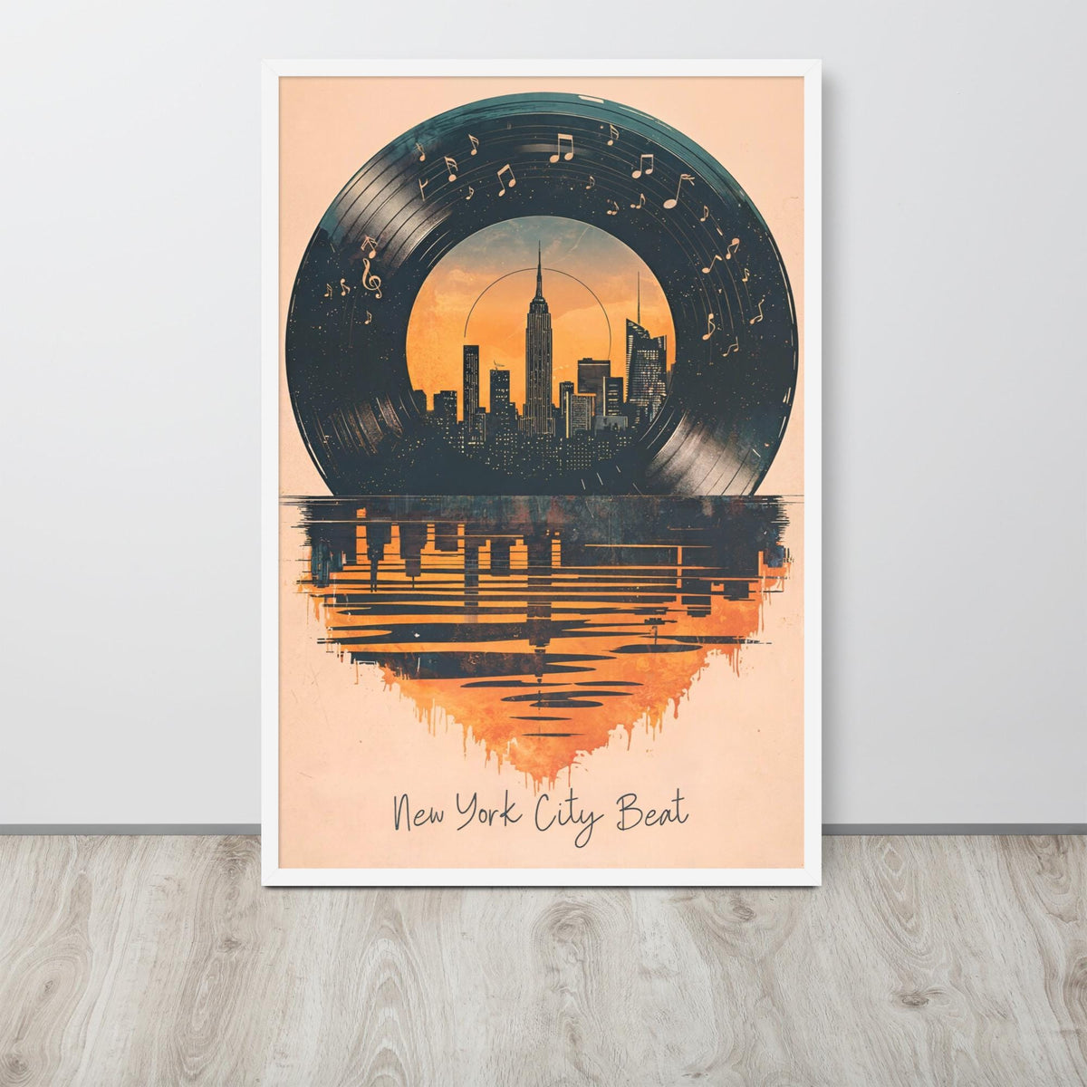 Vintage New York Vinyl Wall Art, Retro NYC Poster mockup highlighting musical posters and vintage new york style