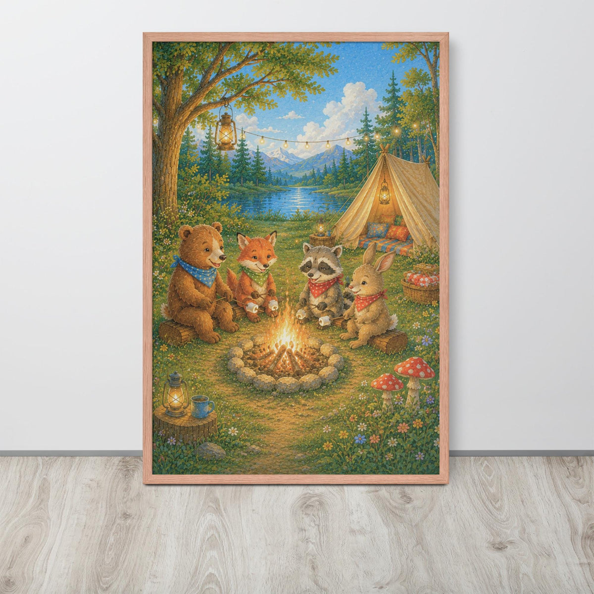 Woodland Nursery Wall Art displayed in a modern room, ideal farm nursery art accent for woodland farm art