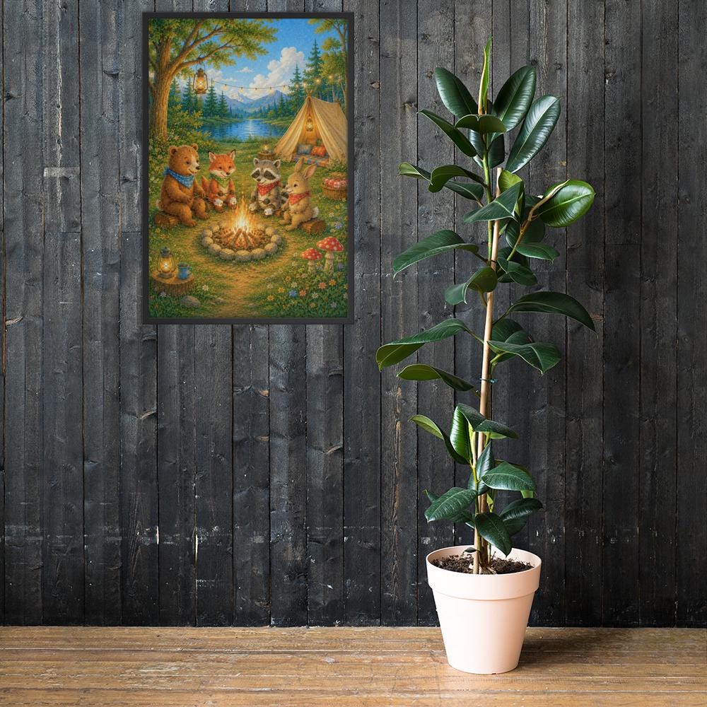 Woodland Nursery Wall Art styled on a wall, blending barnyard nursery and farmyard nursery inspiration