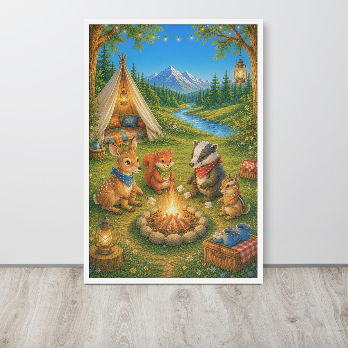 Woodland Nursery Wall Art displayed in a modern room, ideal cute woodland accent for woodland farm art