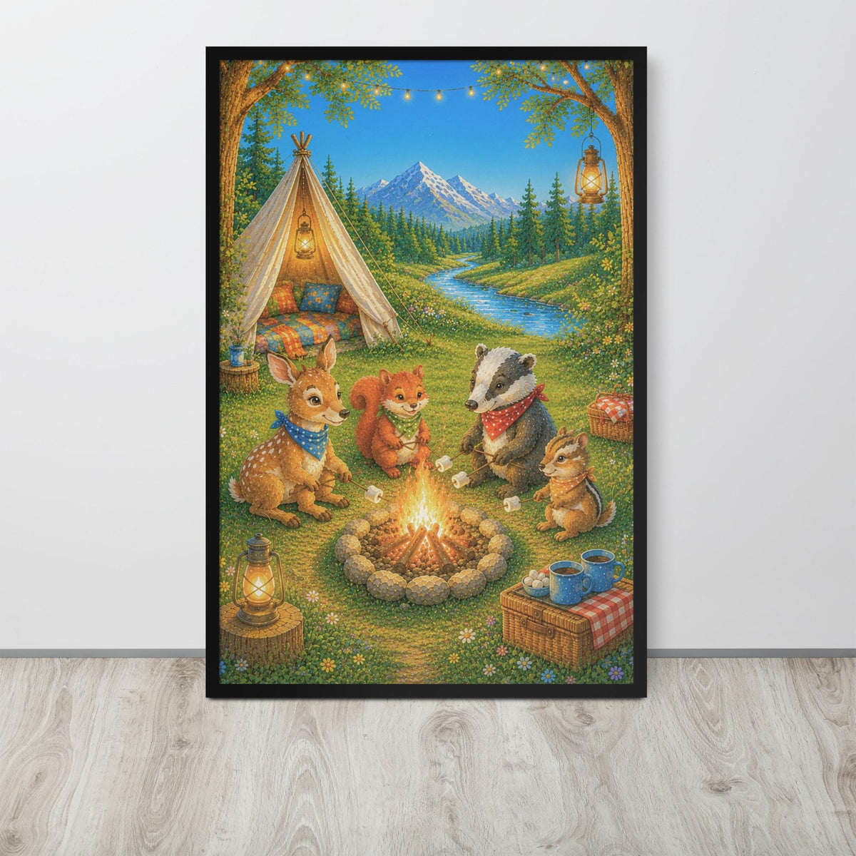Woodland Nursery Wall Art mockup highlighting camping nursery and nursery wall art style