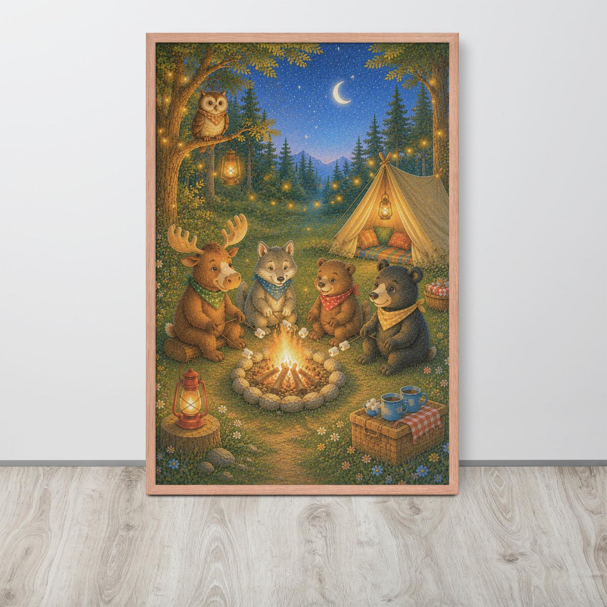 Woodland Nursery Wall Art displayed in a modern room, ideal farmyard nursery accent for woodland nursery