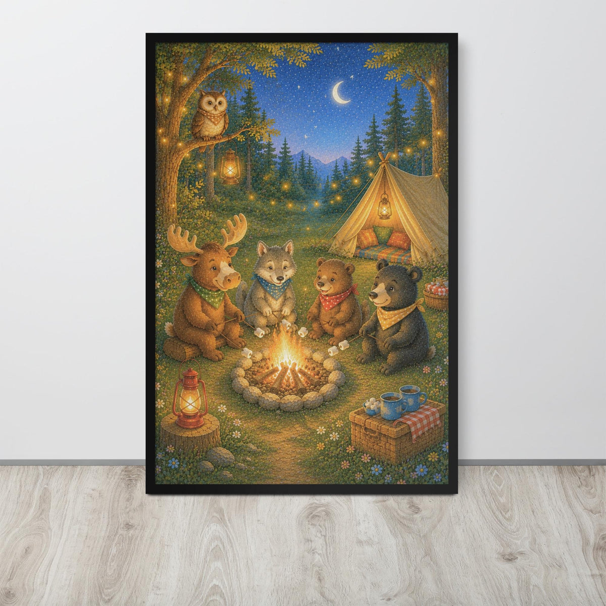 Woodland Nursery Wall Art mockup highlighting farm nursery decor and woodland night style